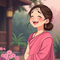 Joyful Ghibli Girl in Saree