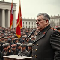 A historical leader addressing a rally