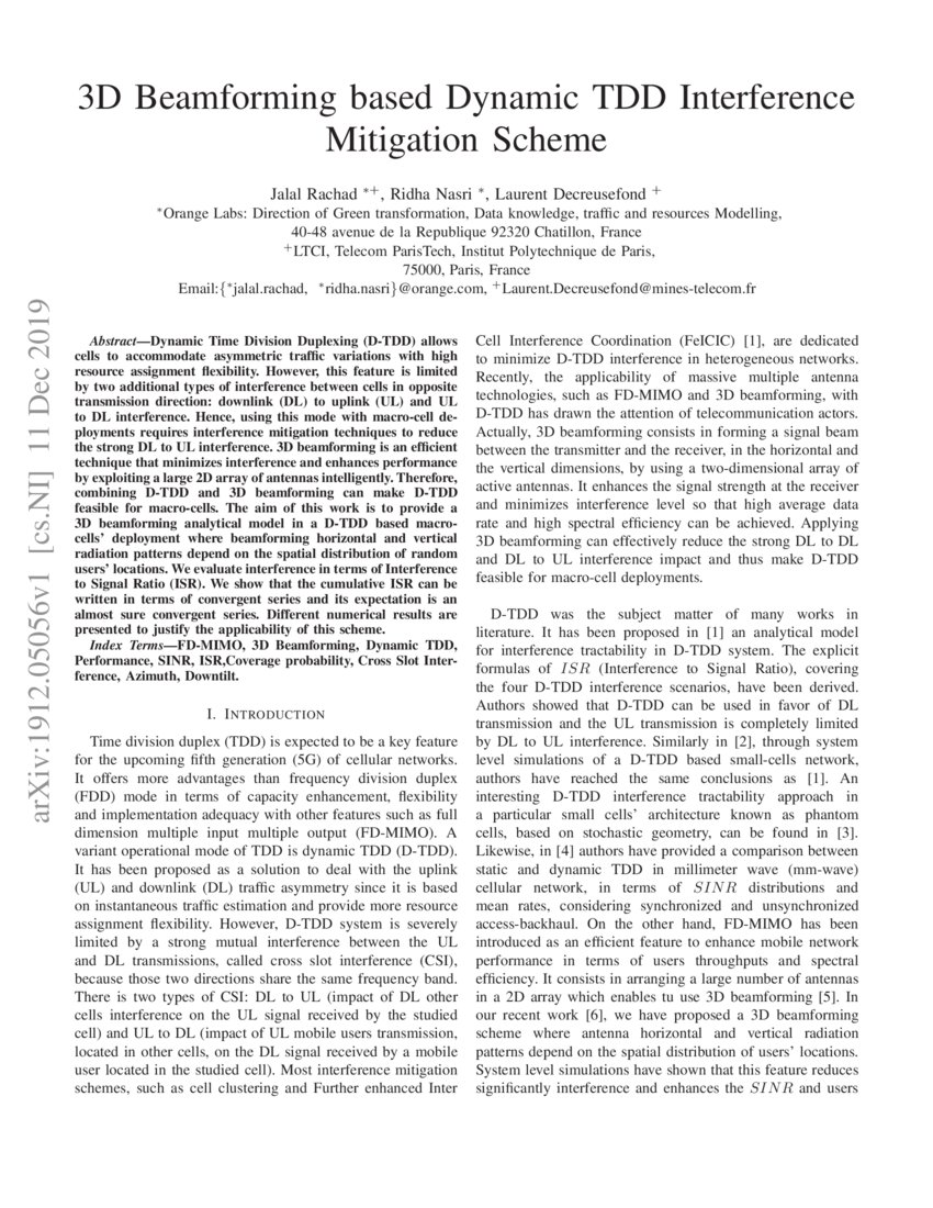 3D Beamforming based Dynamic TDD Interference Mitigation Scheme | DeepAI