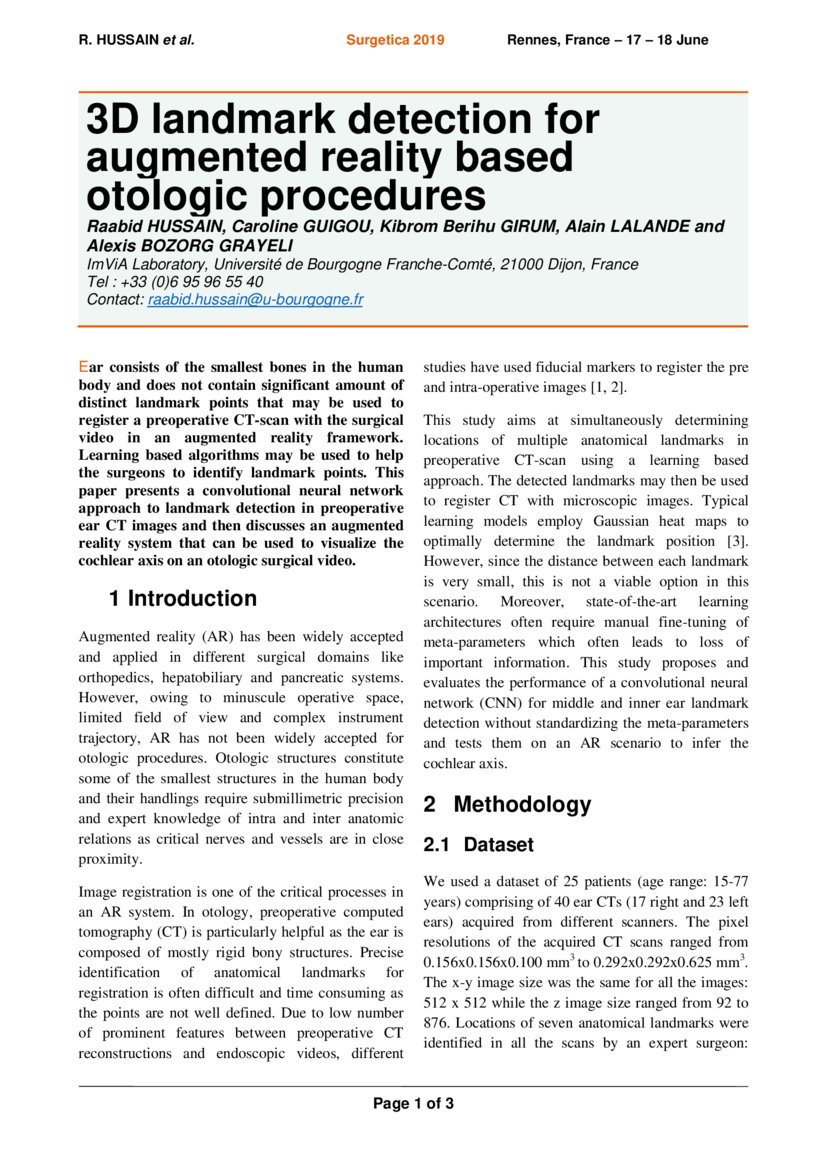3D landmark detection for augmented reality based otologic procedures ...