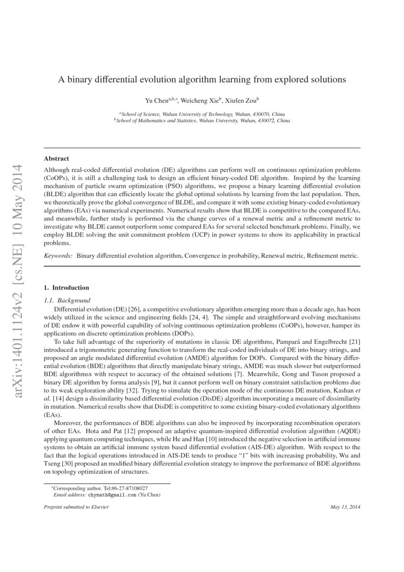 A binary differential evolution algorithm learning from explored