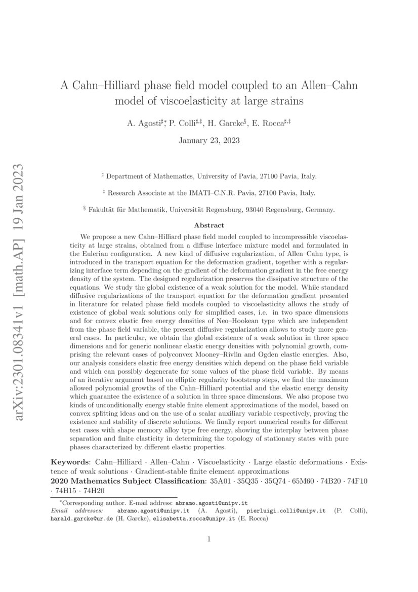 A Cahn-Hilliard phase field model coupled to an Allen-Cahn model of ...