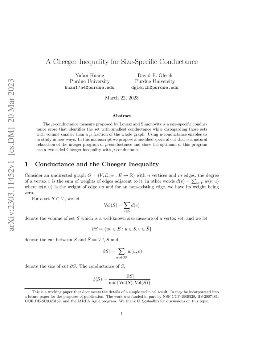 A Cheeger Inequality For Size Specific Conductance DeepAI