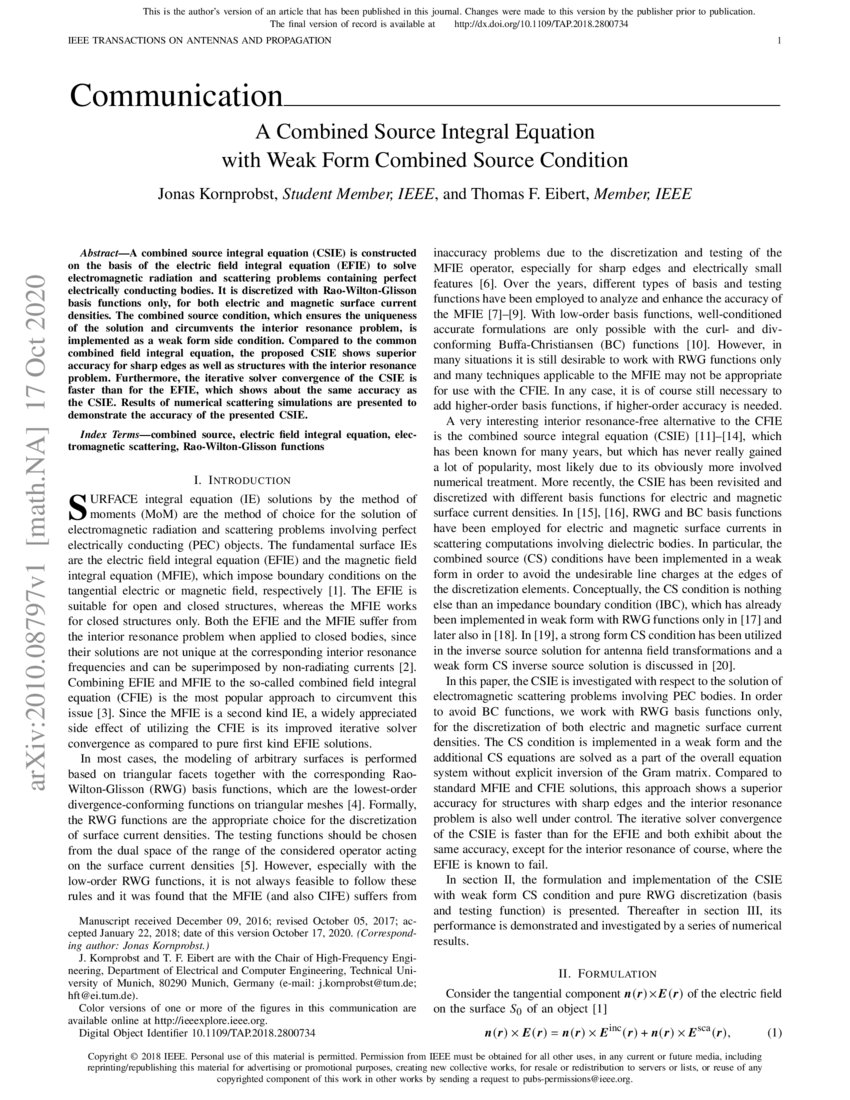 A Combined Source Integral Equation with Weak Form Combined Source ...