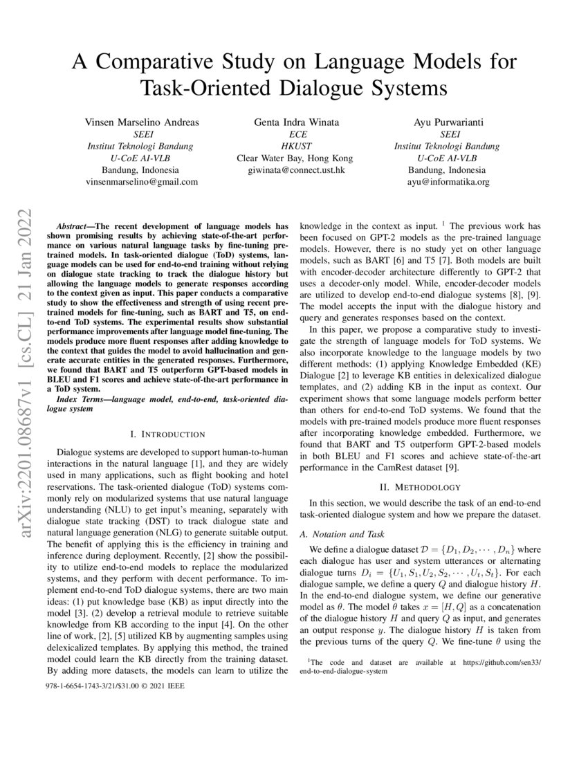 A Comparative Study on Language Models for Task-Oriented Dialogue ...