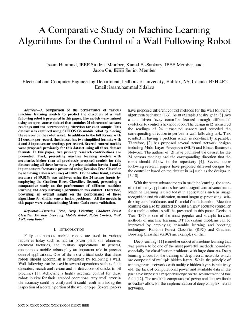 A Comparative Study on Machine Learning Algorithms for the Control of a ...