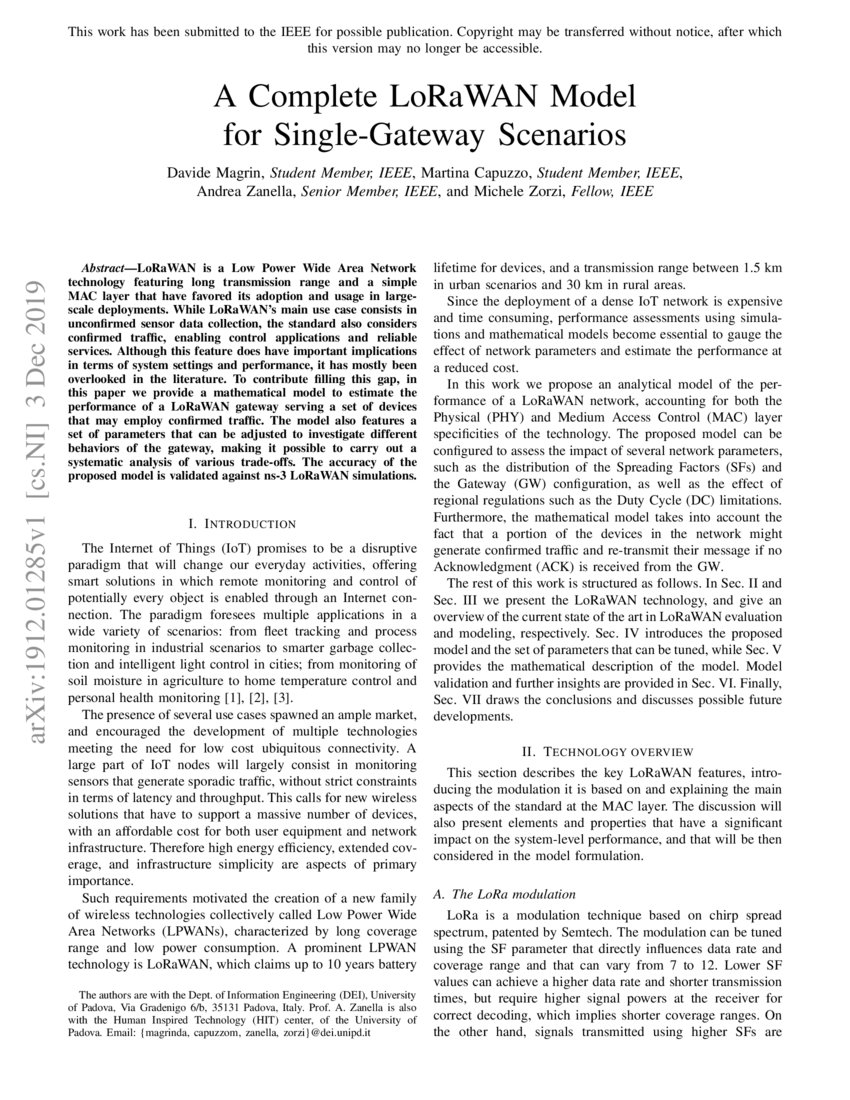 A Complete LoRaWAN Model for SingleGateway Scenarios DeepAI