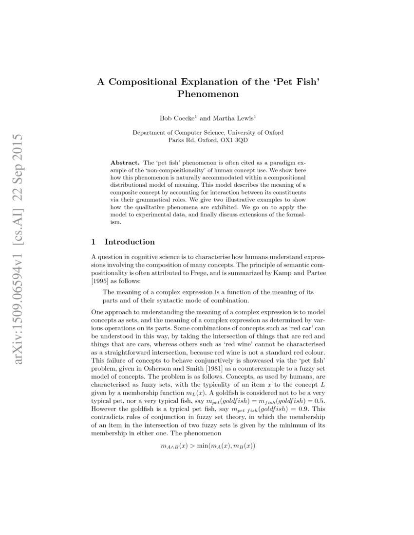 A Compositional Explanation of the Pet Fish Phenomenon DeepAI