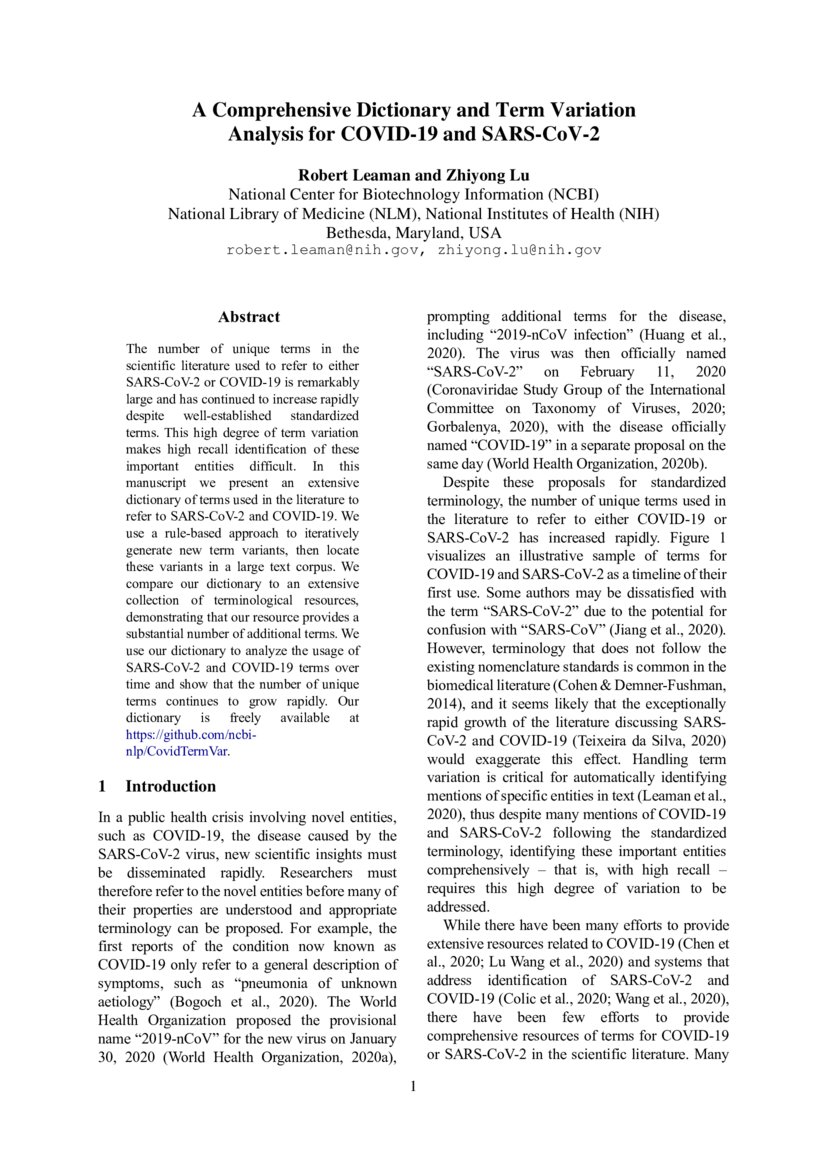 A Comprehensive Dictionary and Term Variation Analysis for COVID-19 and ...