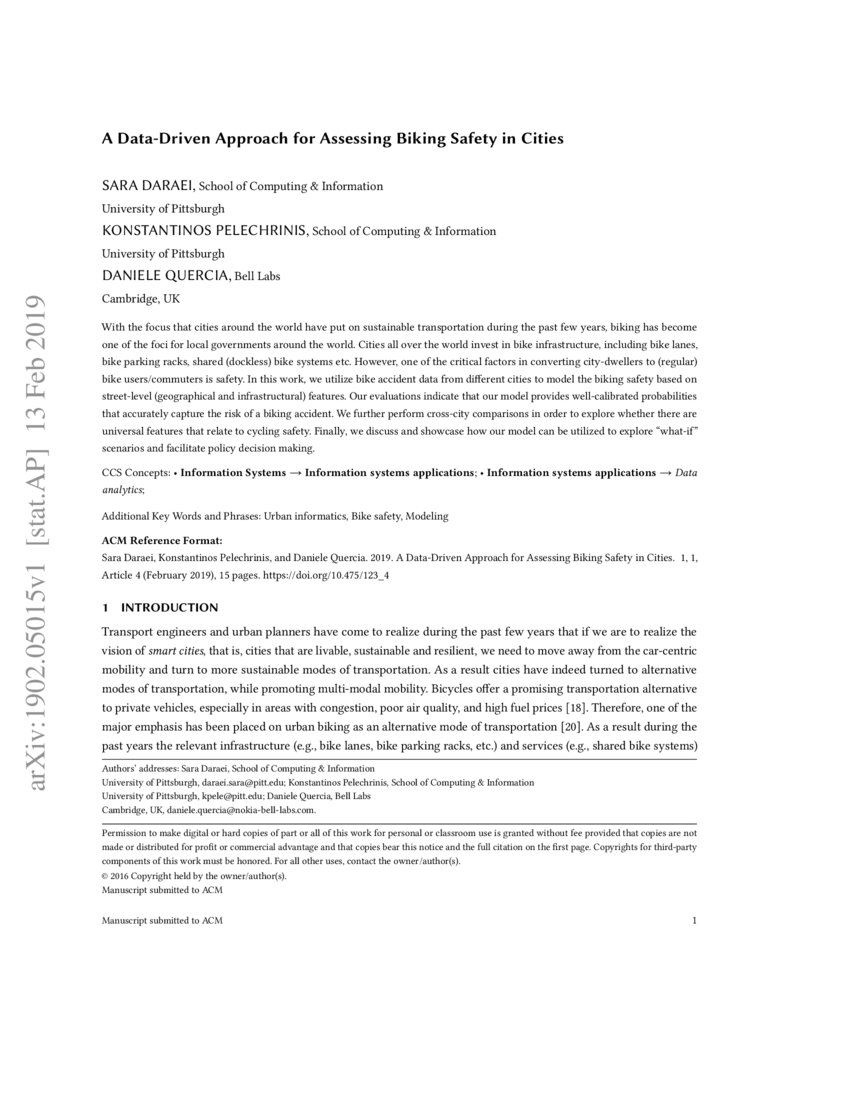 A DataDriven Approach for Assessing Biking Safety in Cities DeepAI