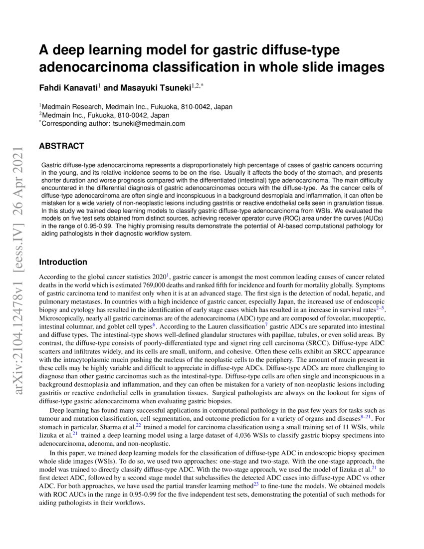 A deep learning model for gastric diffuse-type adenocarcinoma ...