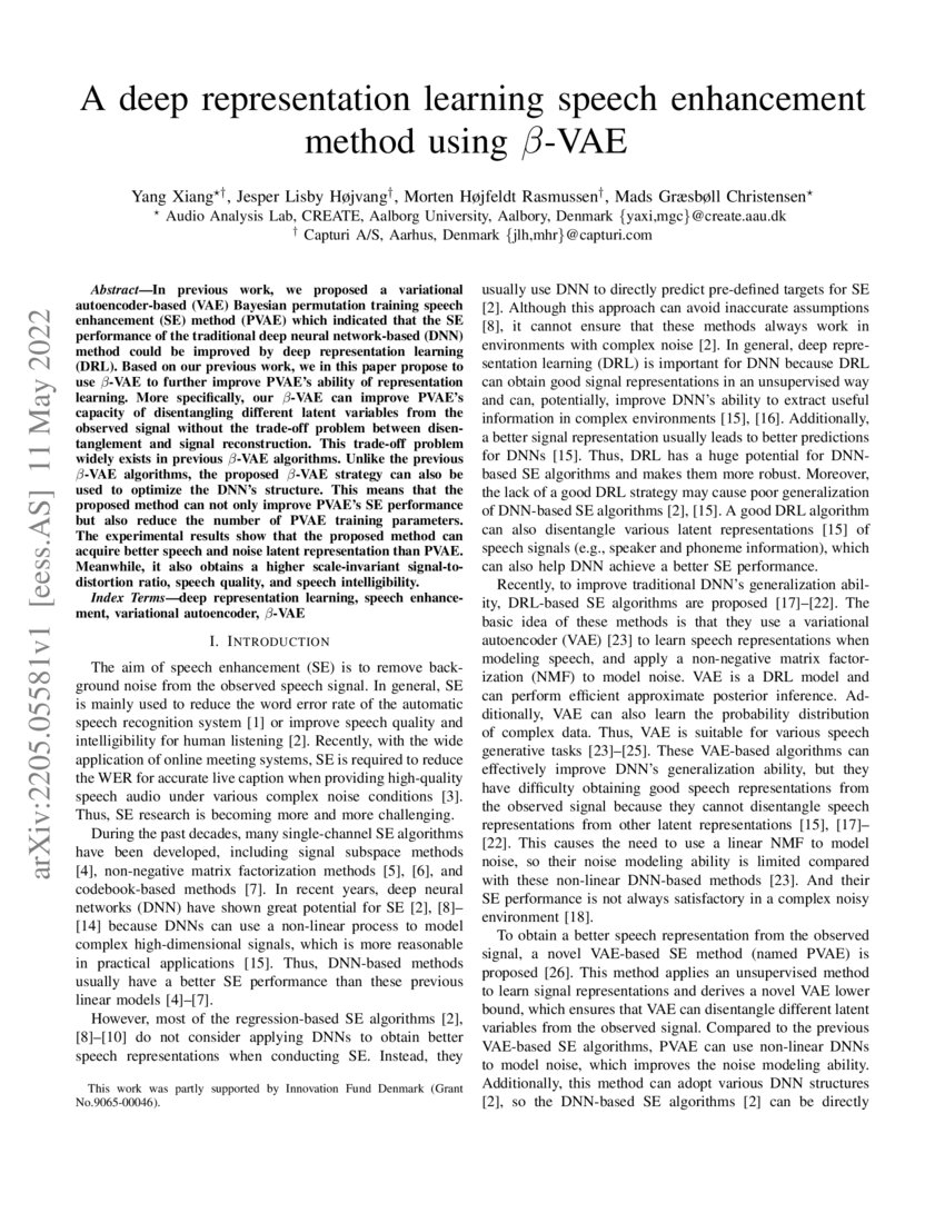 A deep representation learning speech enhancement method using β-VAE ...