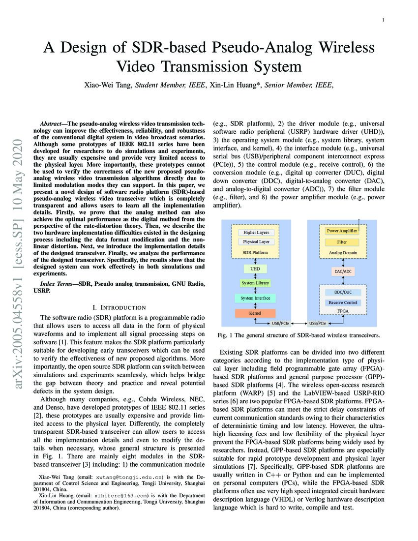 A Design of SDRbased PseudoAnalog Wireless Video Transmission System DeepAI