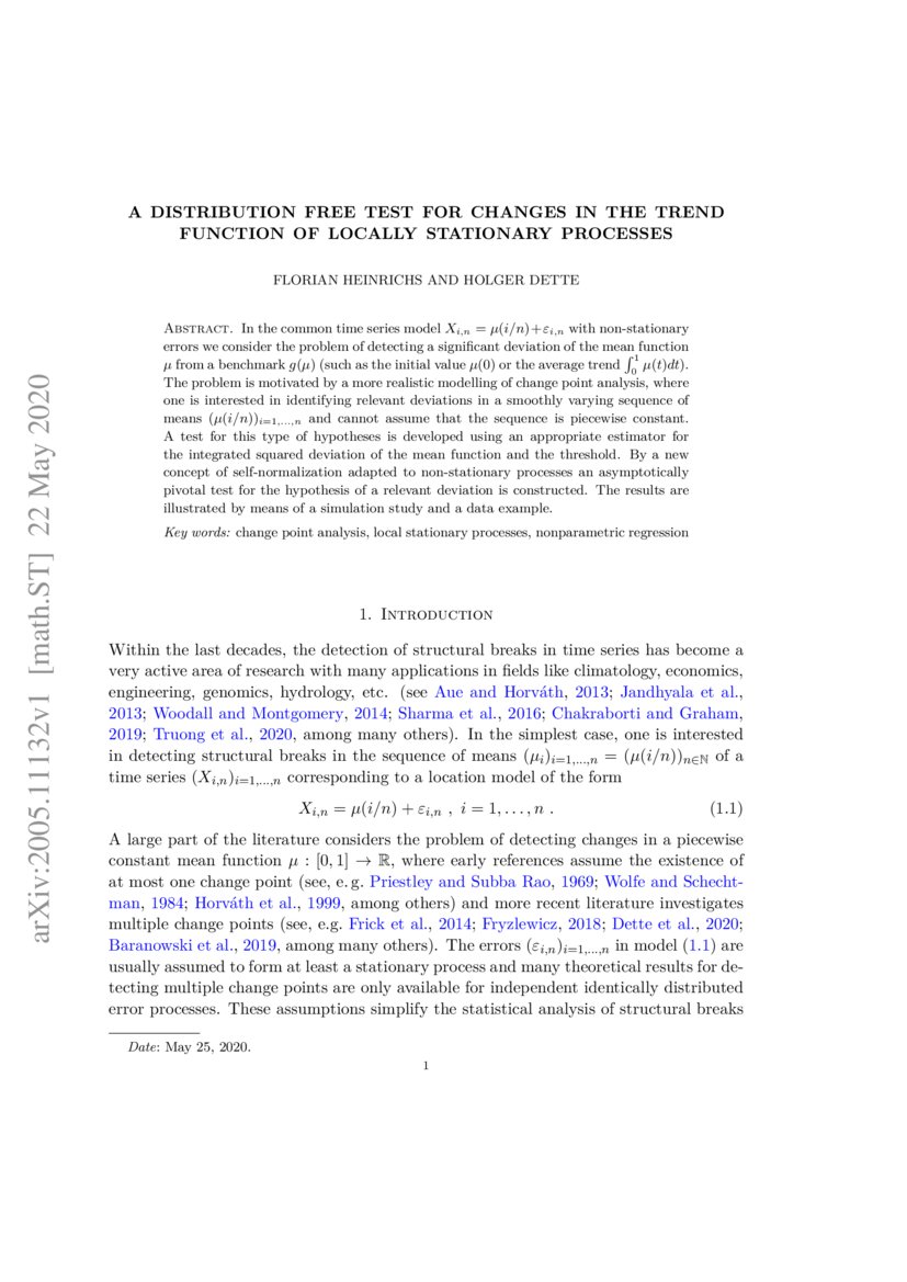 A distribution free test for changes in the trend function of locally