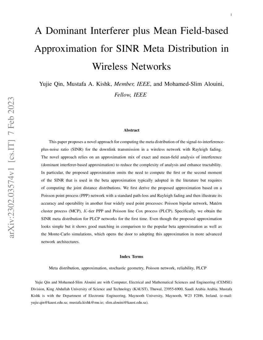 A Dominant Interferer plus Mean Fieldbased Approximation for SINR Meta