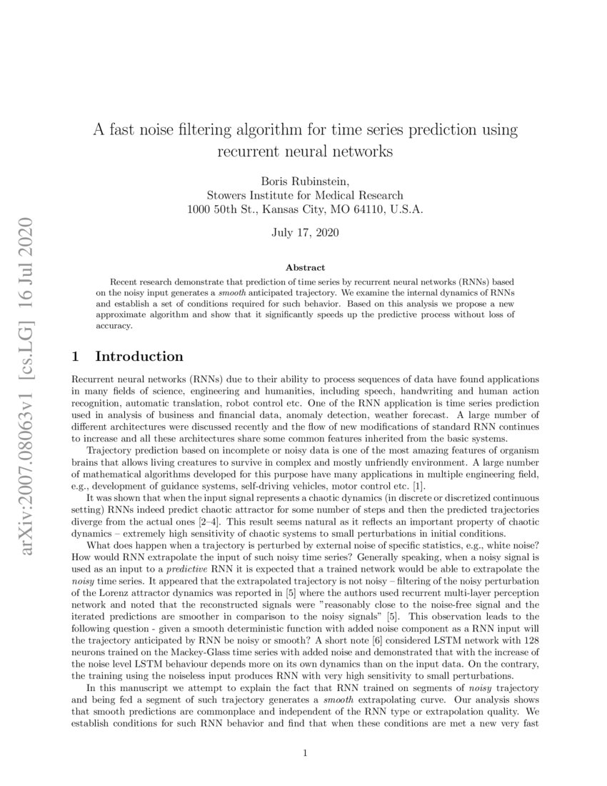 A fast noise filtering algorithm for time series prediction using