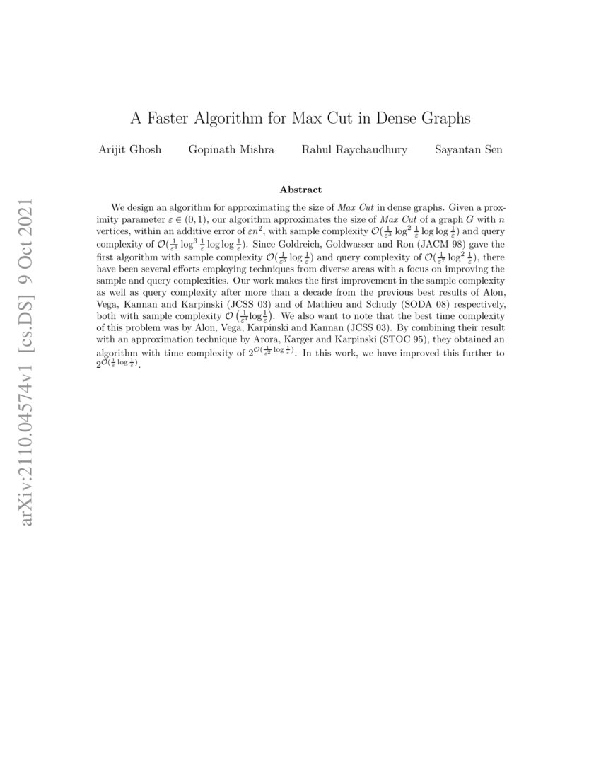 A Faster Algorithm for Max Cut in Dense Graphs | DeepAI