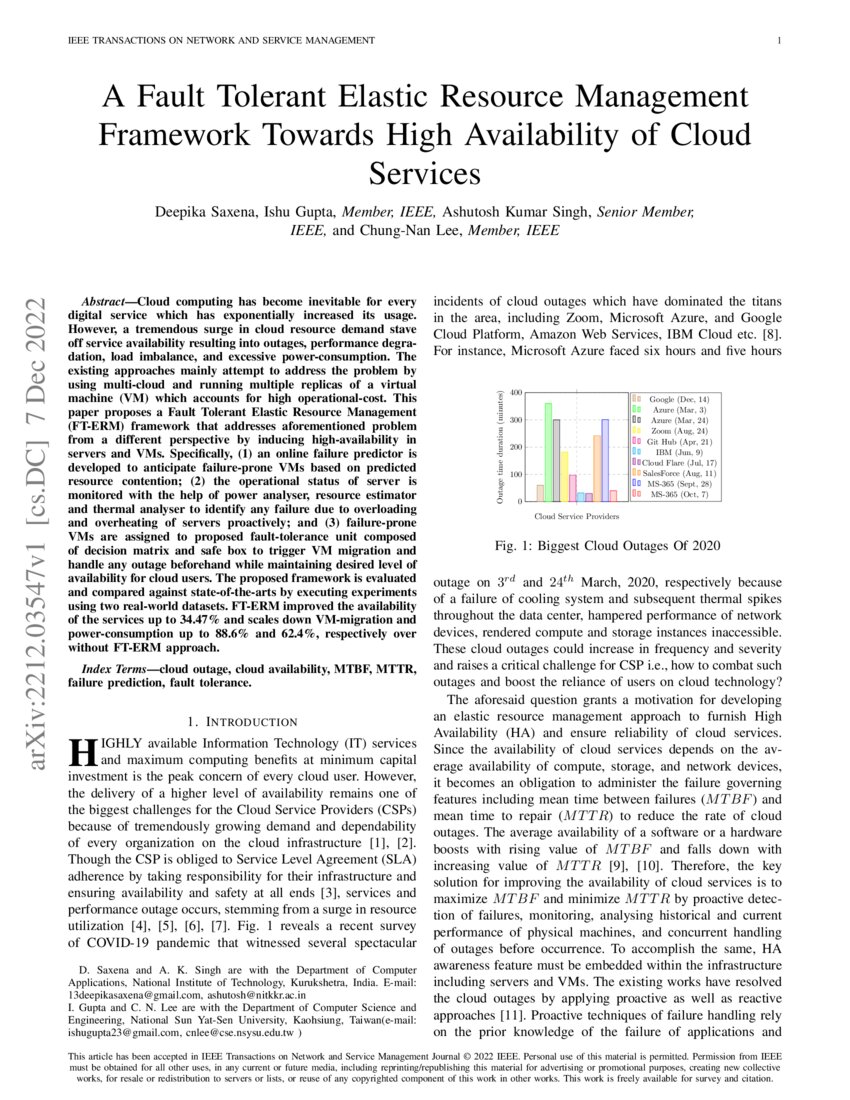 A Fault Tolerant Elastic Resource Management Framework Towards High