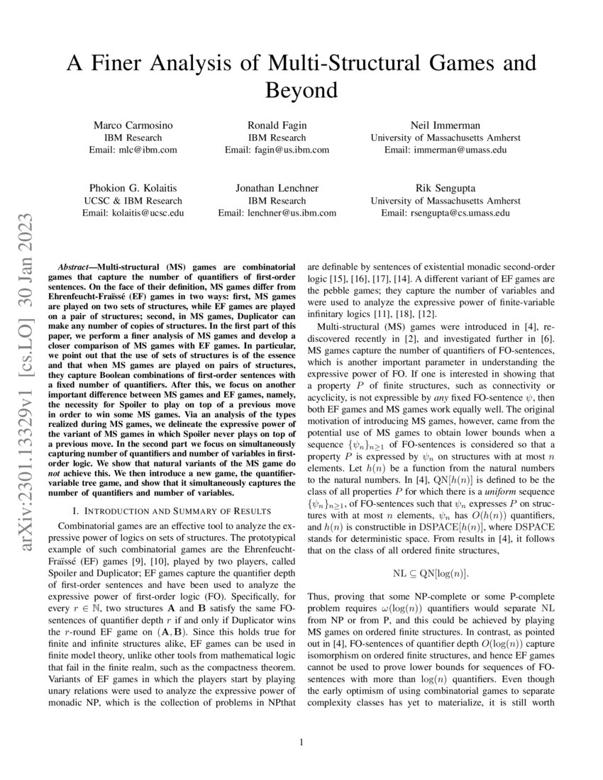 Multi-Structural Games and Beyond | DeepAI