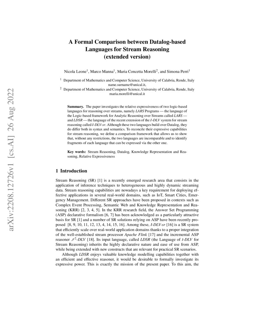 A Formal Comparison between Datalogbased Languages for Stream
