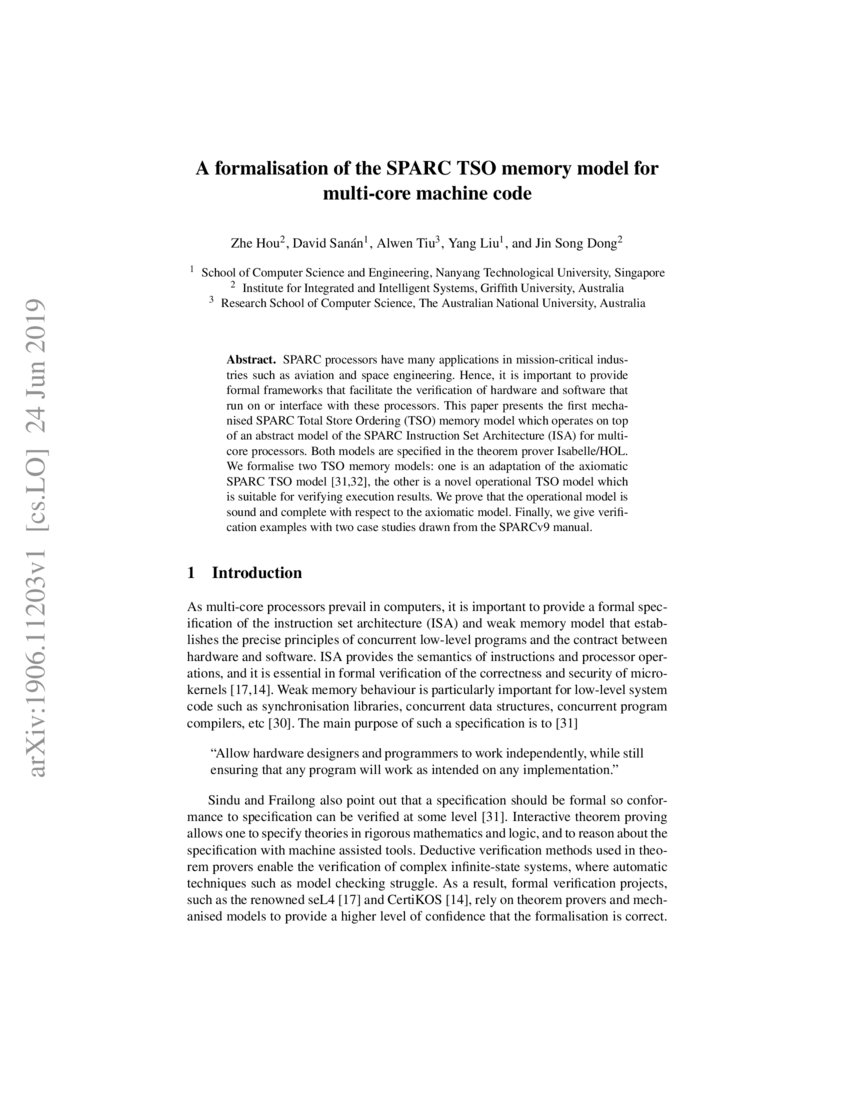 A formalisation of the SPARC TSO memory model for multi-core machine