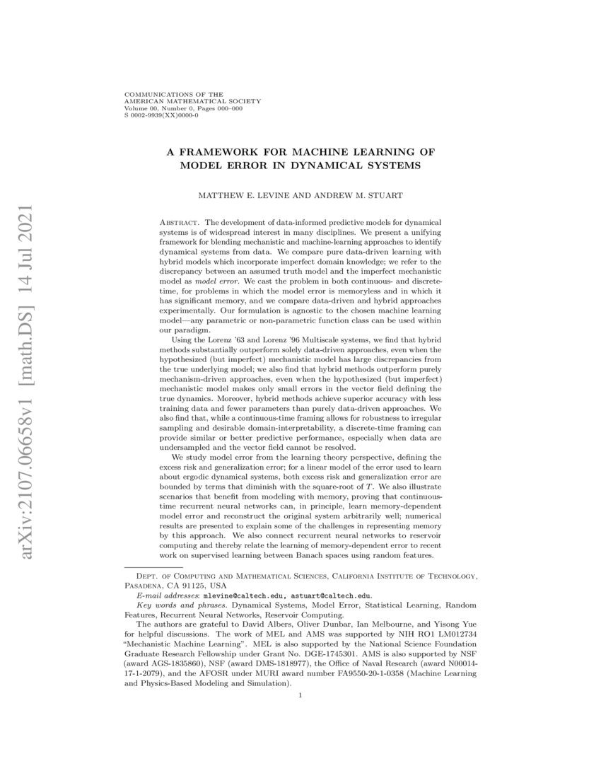 A Framework for Machine Learning of Model Error in Dynamical Systems ...