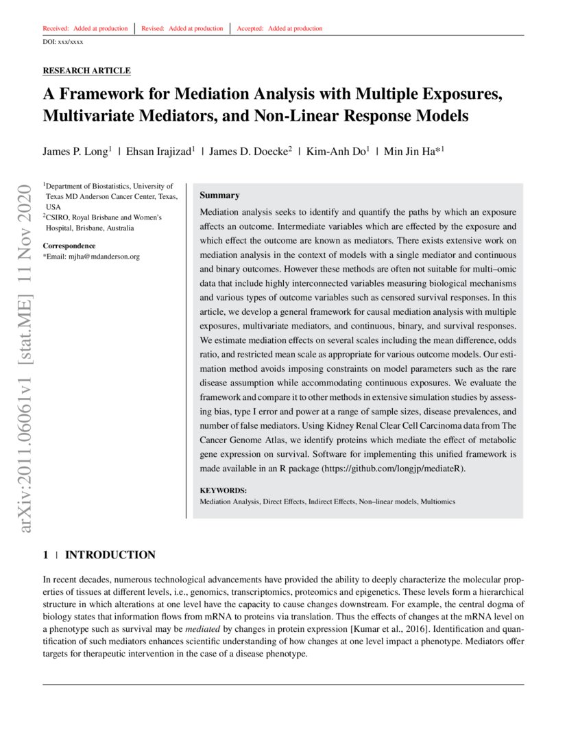 A Framework For Mediation Analysis With Multiple Exposures A Framework For Mediation Analysis With Multiple Exposures