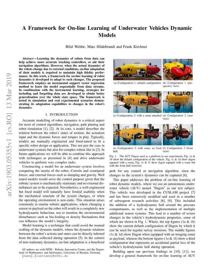 A Framework for Online Learning of Underwater Vehicles Dynamic Models