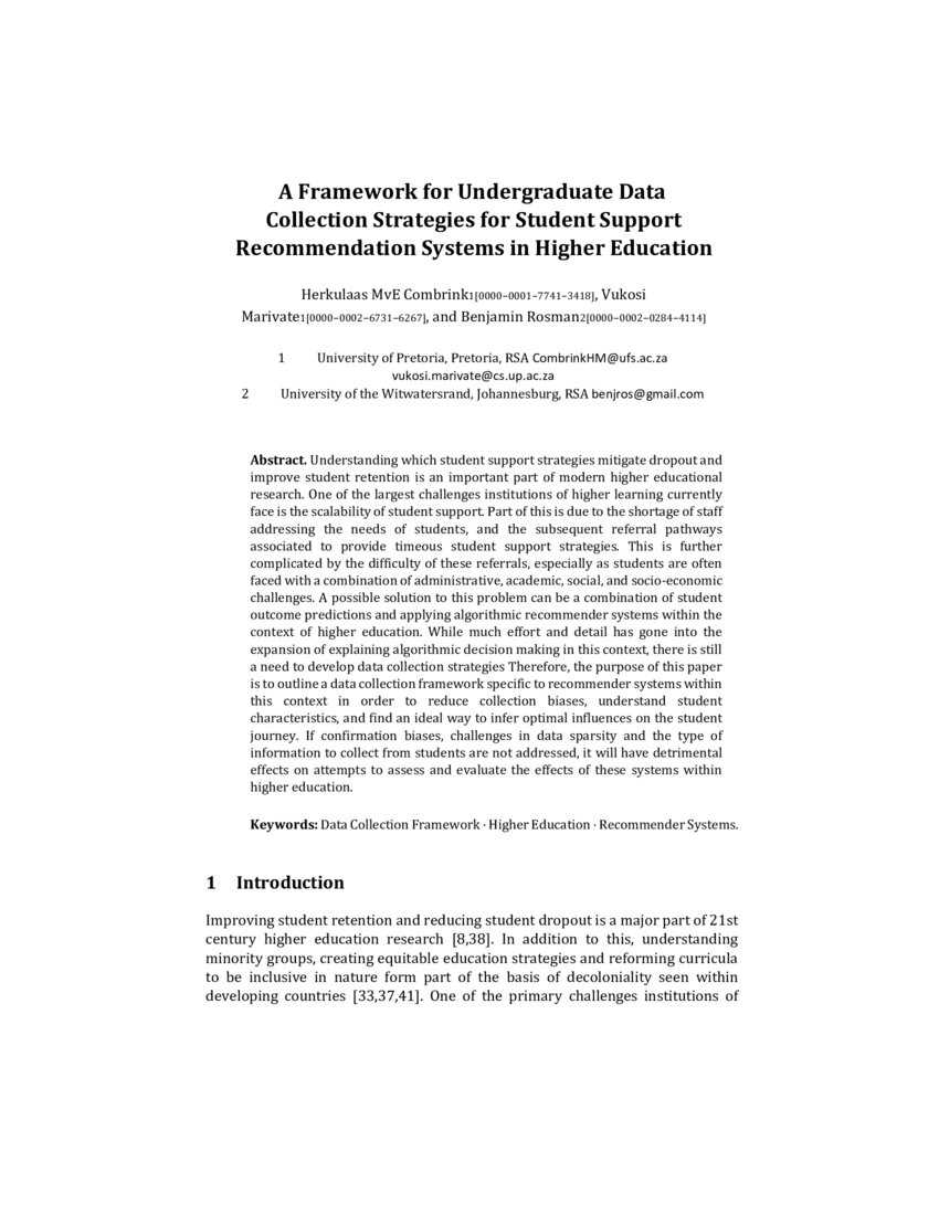 A Framework for Undergraduate Data Collection Strategies for Student