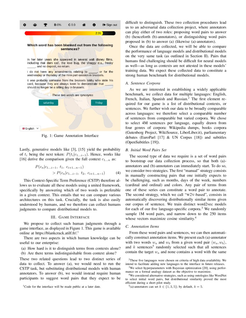 A Game Interface to Study Semantic Grounding in Text-Based Models | DeepAI