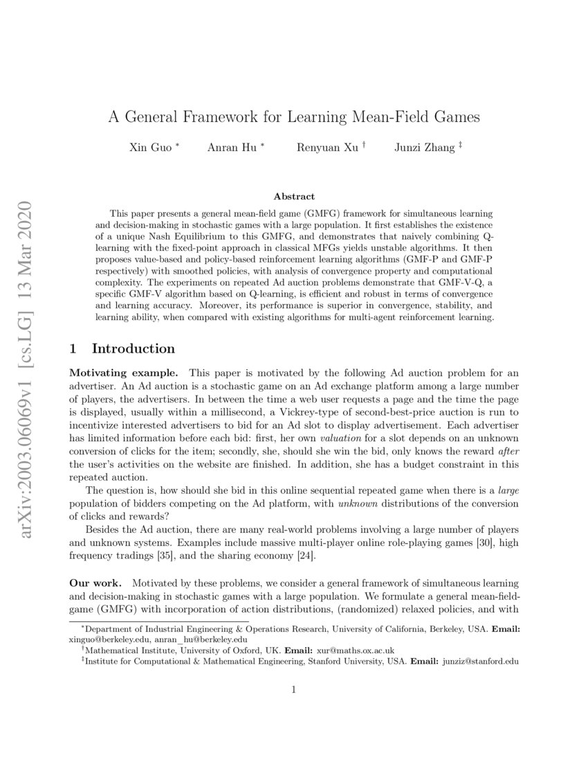 A General Framework for Learning MeanField Games DeepAI