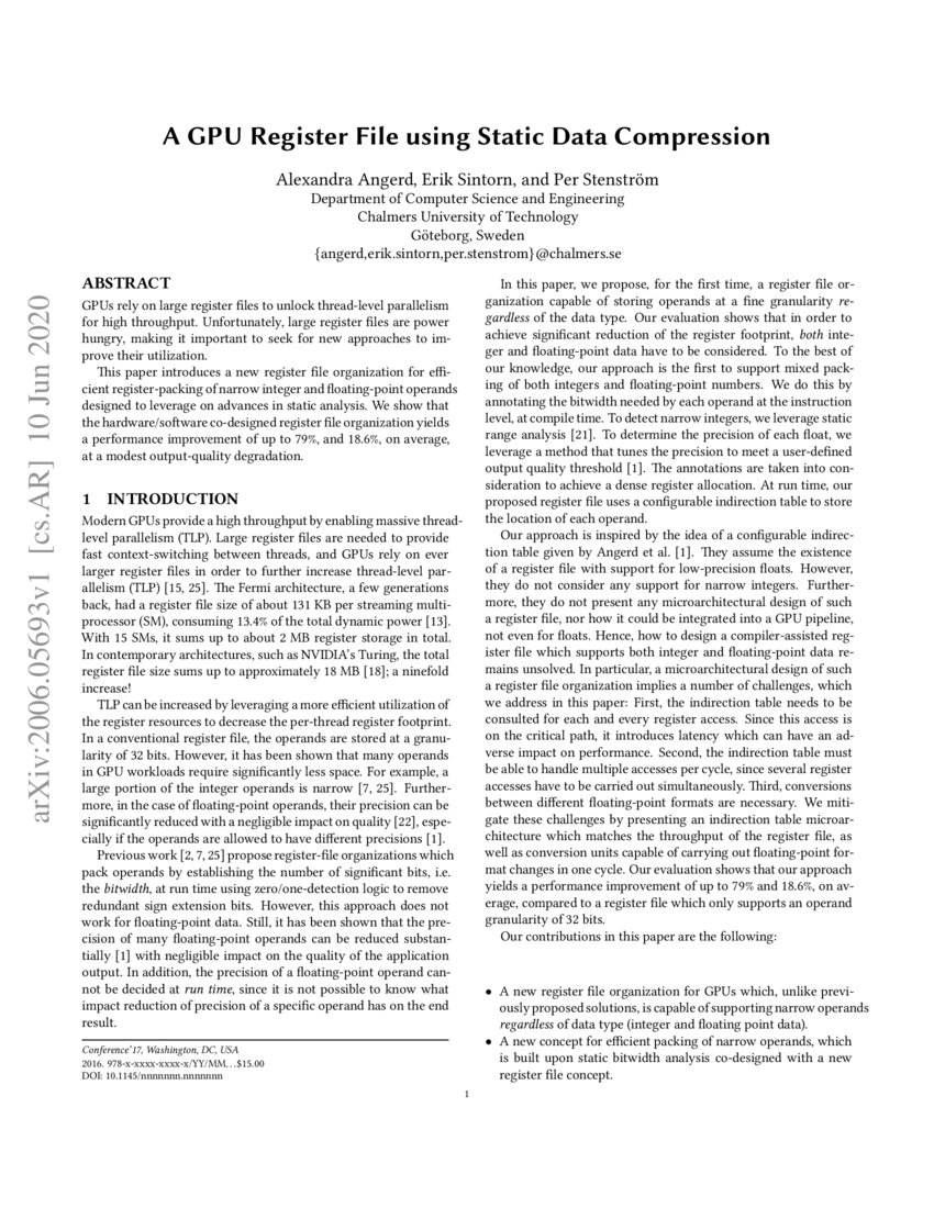 A GPU Register File using Static Data Compression DeepAI