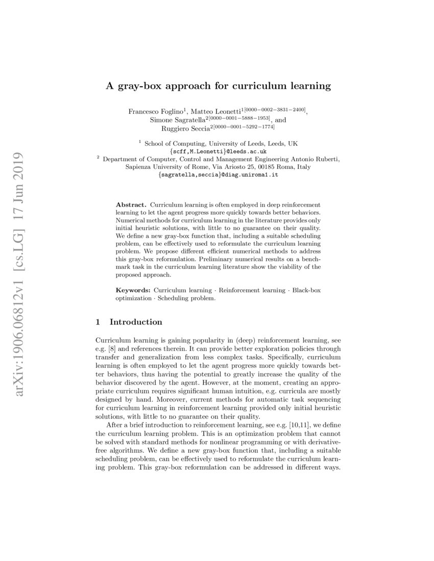 A graybox approach for curriculum learning DeepAI