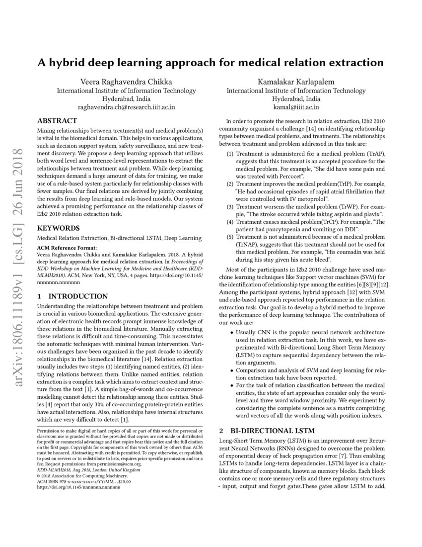 A hybrid deep learning approach for medical relation extraction DeepAI