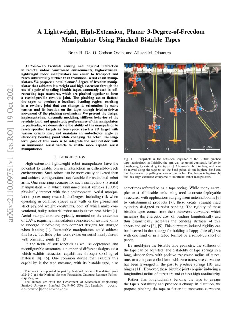 A Lightweight, HighExtension, Planar 3DegreeofFreedom Manipulator