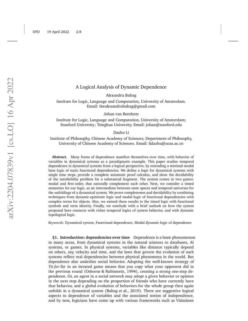 A Logical Analysis of Dynamic Dependence DeepAI