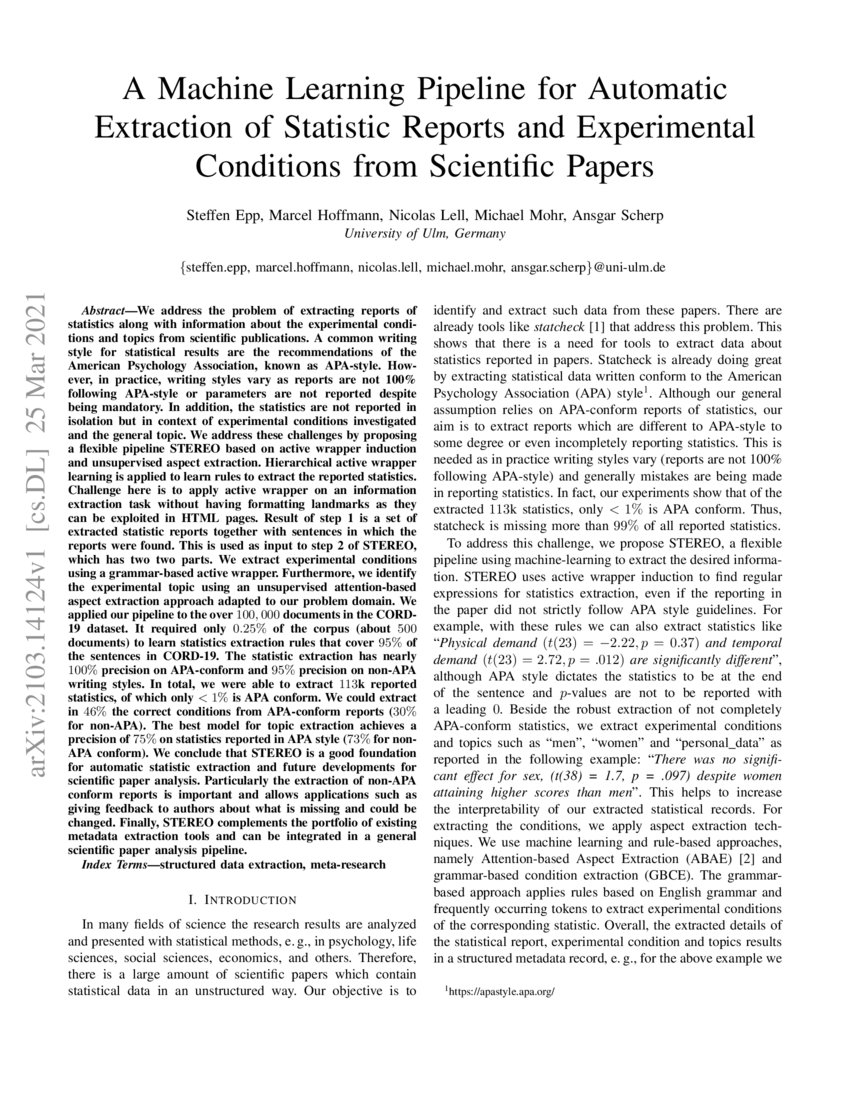 A Machine Learning Pipeline for Automatic Extraction of Statistic ...