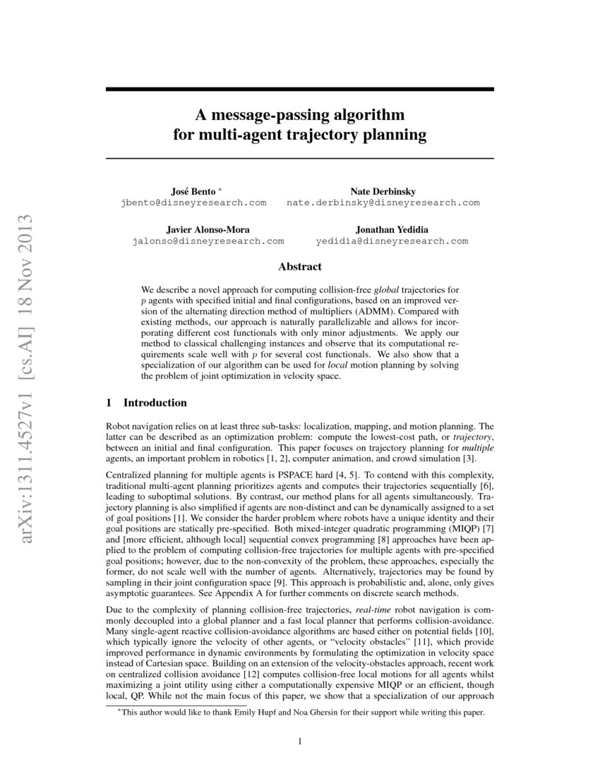 A messagepassing algorithm for multiagent trajectory planning DeepAI
