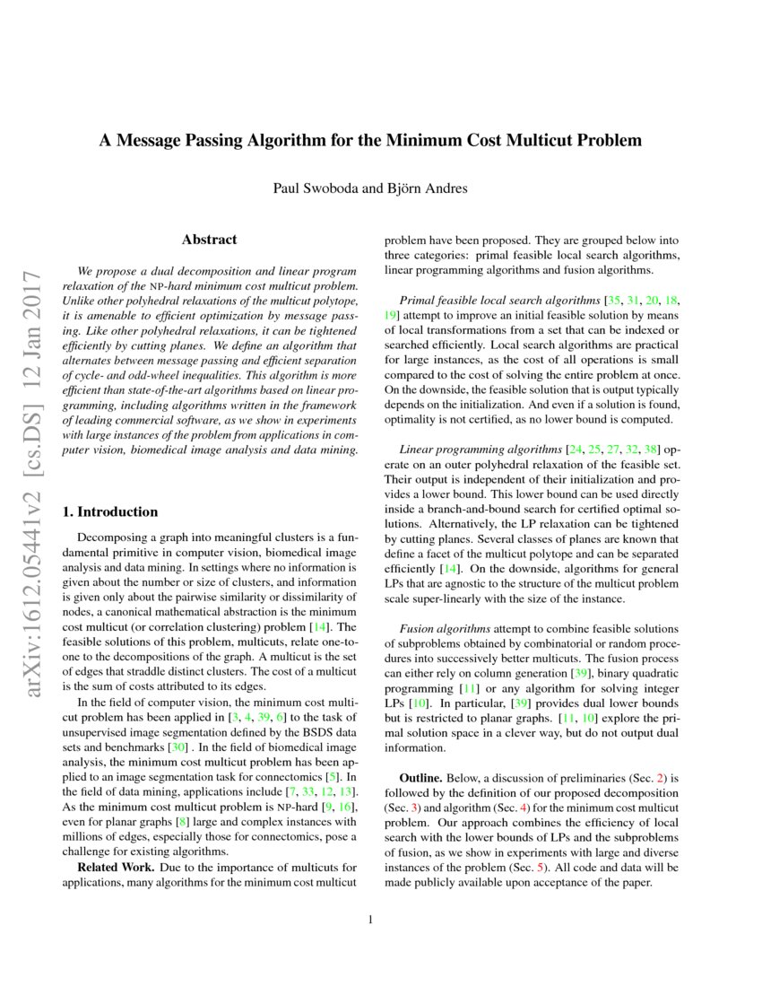 A Message Passing Algorithm for the Minimum Cost Multicut Problem DeepAI