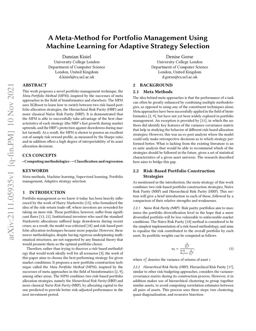 A MetaMethod for Portfolio Management Using Machine Learning for