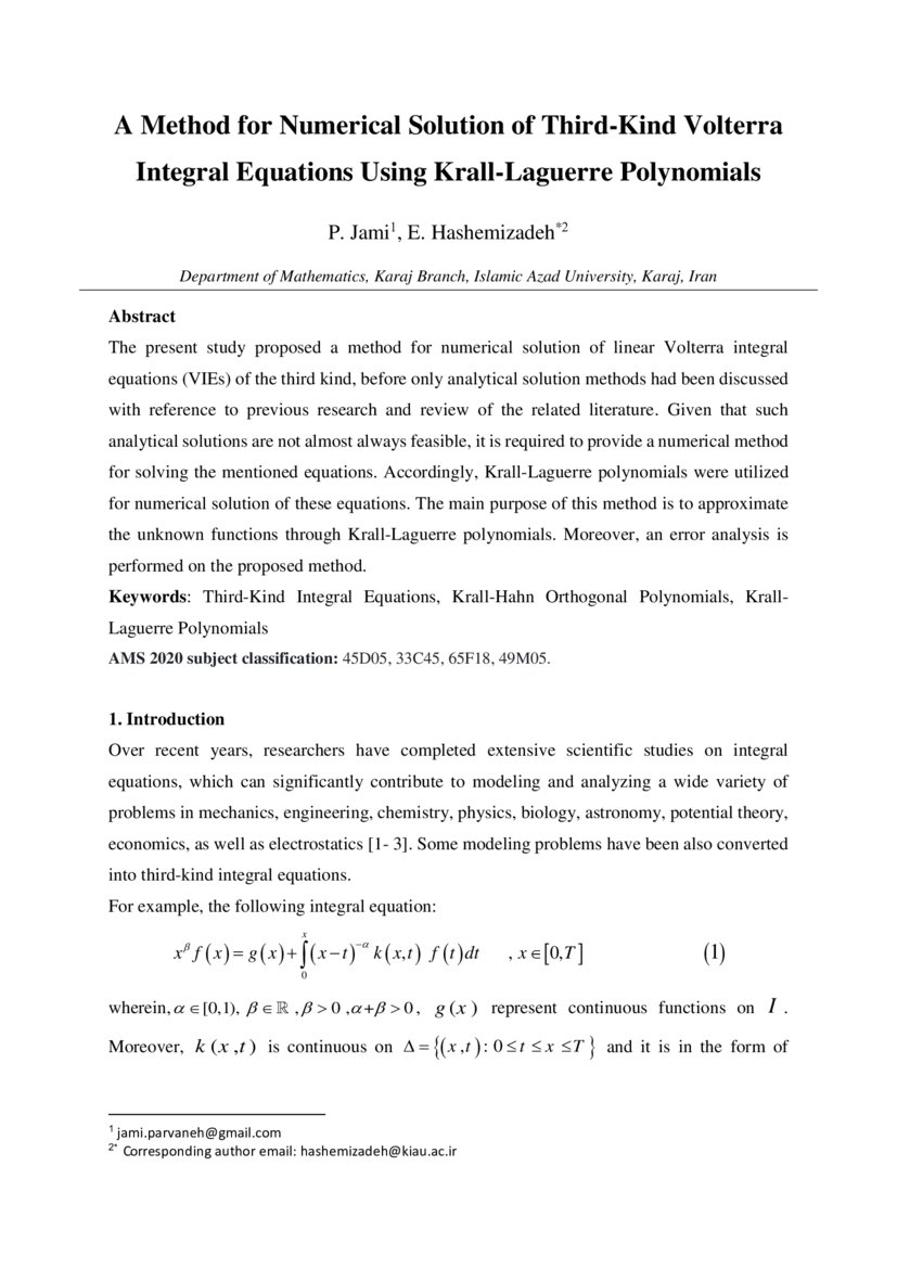 A Method for Numerical Solution of ThirdKind Volterra Integral