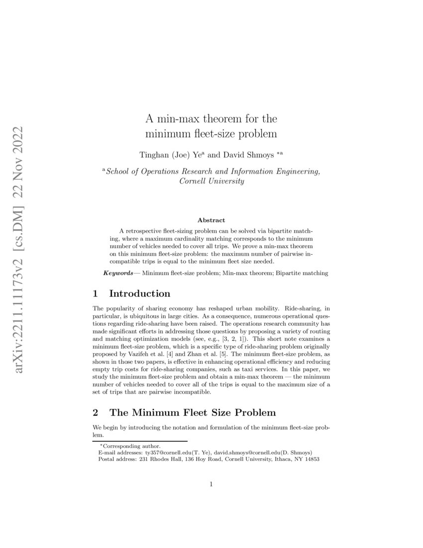 A minmax theorem for the minimum fleetsize problem DeepAI
