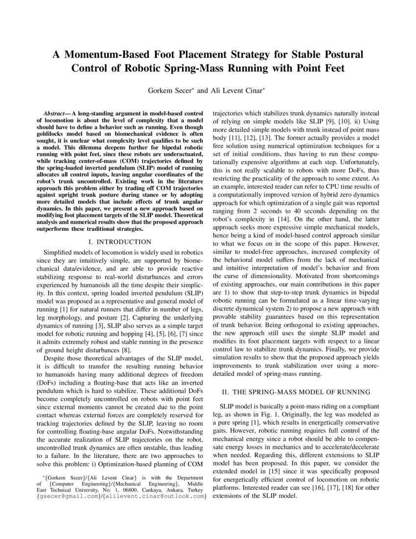 A MomentumBased Foot Placement Strategy for Stable Postural Control of