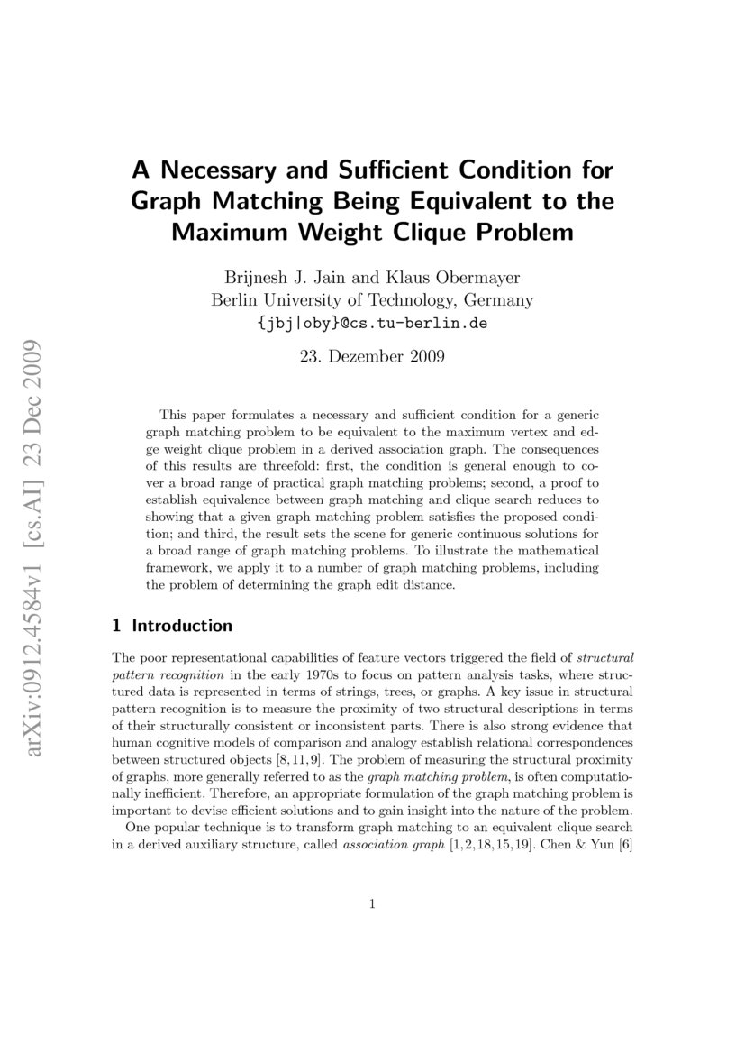 A Necessary And Sufficient Condition For Graph Matching Being