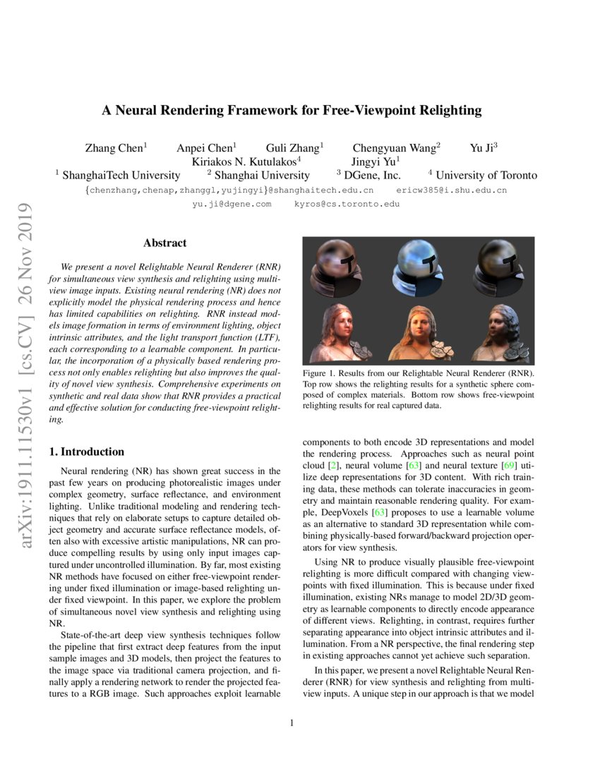 A Neural Rendering Framework For Free Viewpoint Relighting Deepai