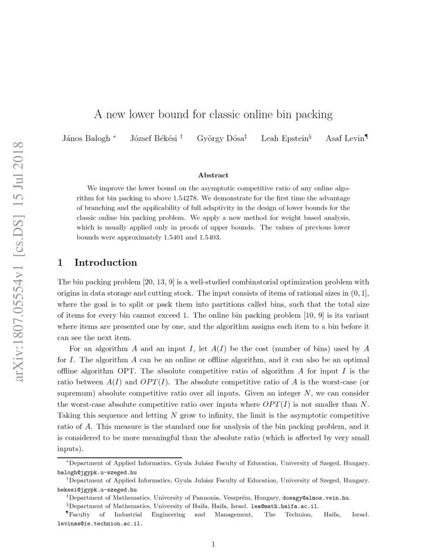 A new lower bound for classic online bin packing DeepAI