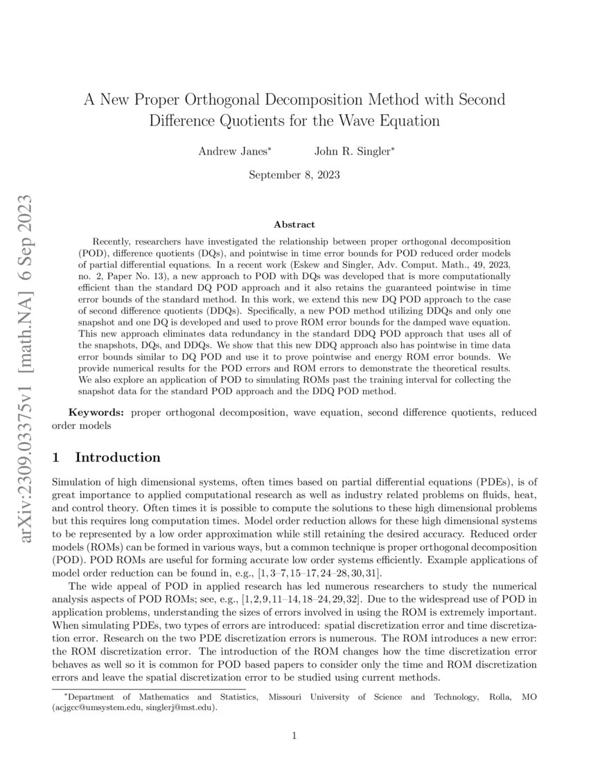 A New Proper Orthogonal Decomposition Method with Second Difference ...