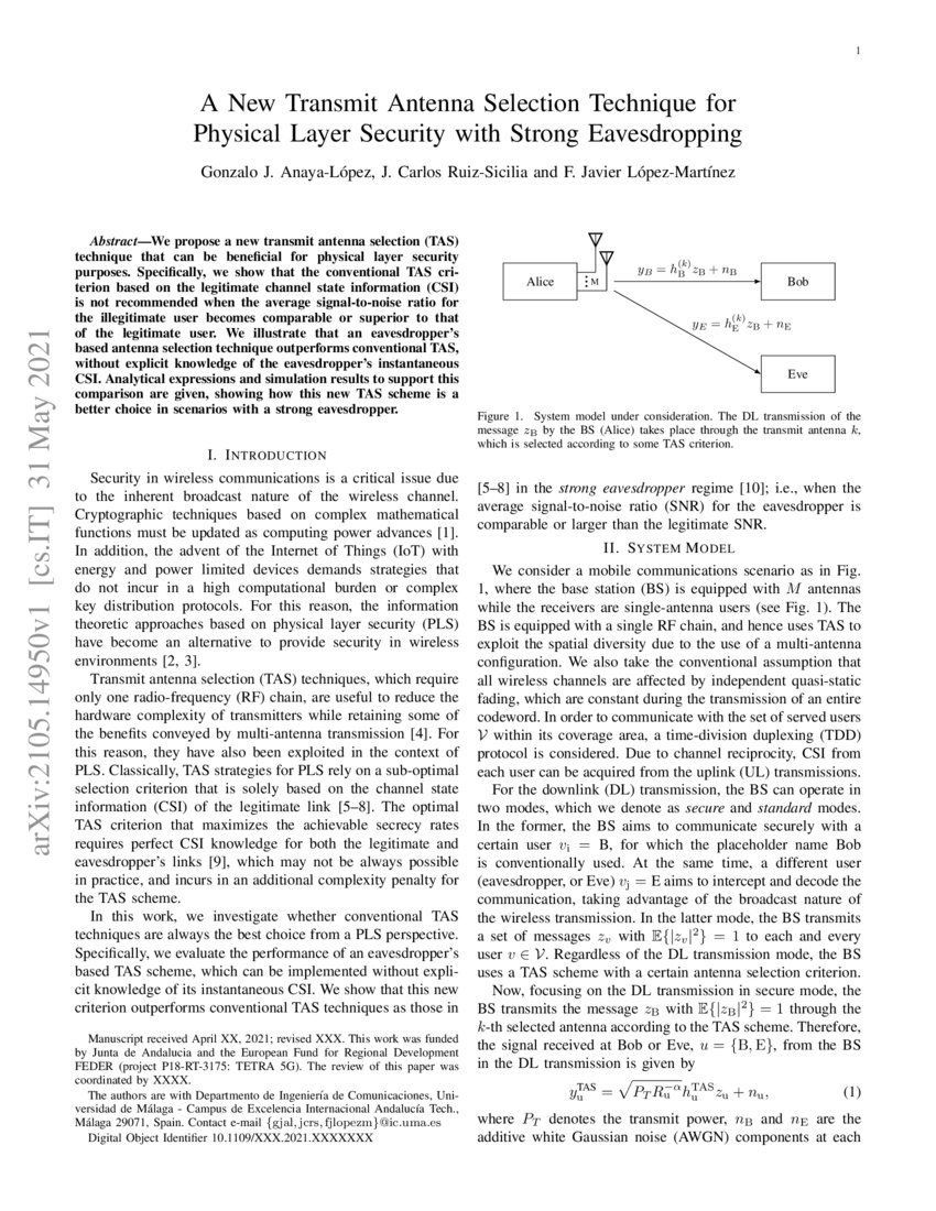 A New Transmit Antenna Selection Technique for Physical Layer Security with Strong Eavesdropping
