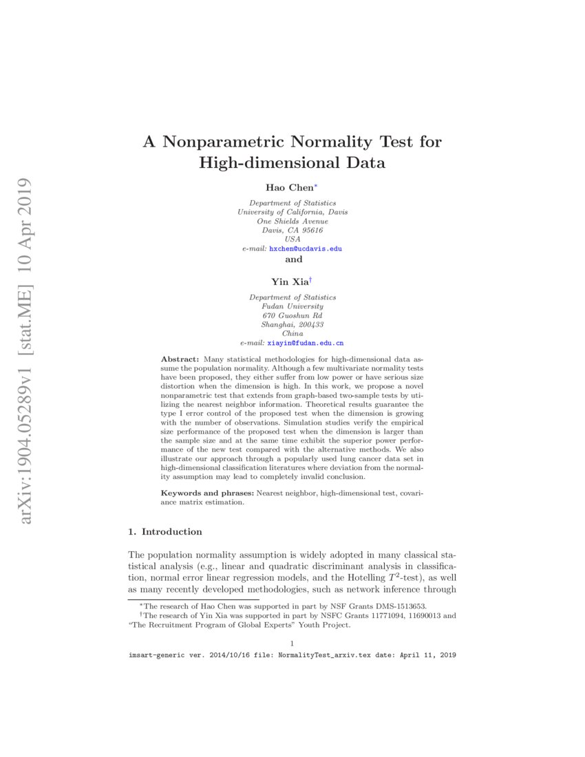 A Nonparametric Normality Test for Highdimensional Data DeepAI
