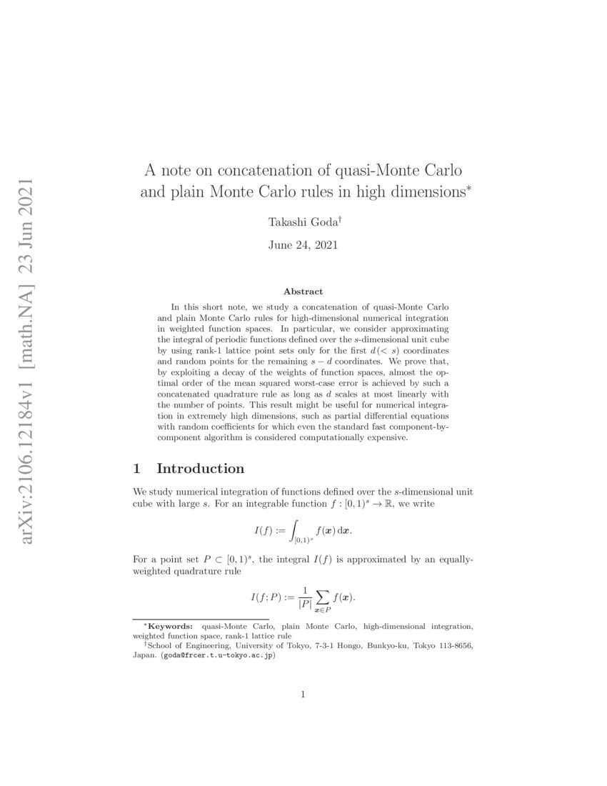 A note on concatenation of quasiMonte Carlo and plain Monte Carlo